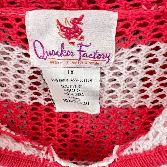 Quacker Factory Womens Plus 1X  Knit Swim Cover Up Stripe Hoodie Pink  White - Picture 3 of 6